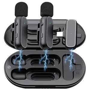 Wireless Lavalier Microphone System, USB Rechargeable Wireless Microphone with Charging Case, Noise Cancelling Lapel Mic for iPhone iPad Android, Audio