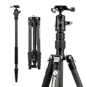 Fotopro 59" Carbon Fiber Travel Tripod, Lightweight Compact Camera Tripod with Ball Head and Arca-Swiss Quick Release Plate, Detachable Monopod with Carry Bag, Load up to 8KG/17.63lbs, Weights 0.98kg