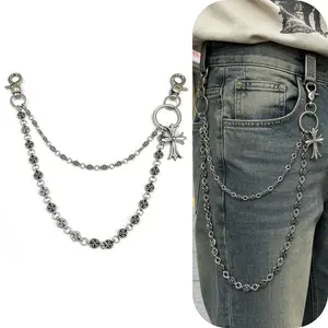 BIGWIG Dark Hip Hop Cross Chain - Adjustable Waist Chain, Unisex Fashion Costume Jewelry, Daily Pants Accessory for Slim Waist, Lengthened Leg Lines, Enhanced Silhouette