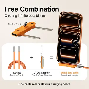 240W SuperCharge 360° Rotating Invisible Stand Detachable 2-in-1 Charging Cable, Zinc Alloy Silicone Type-C Cable, Compatible with Apple and Samsung, Essential for Gaming, Office and Car Use | Single Head, Set.extend
