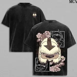 Appa Vintage Washed Graphic Tee Oversized Cotton T-Shirt | Men's Gym Pump Cover Flying Bison ATLA Streetwear Y2K Retro Top V76