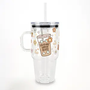 Emotional Support Jenna Bestie 40oz Glass Tumbler with Lid and Straw, Iced Coffee Drinkware, Gift for Her, water bottle for women, iced coffee cup, Bottles, Jar, Mug