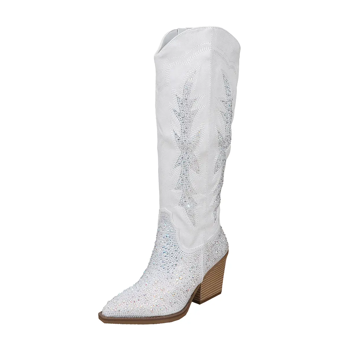 Women's Rhinestone Boots Cowgirl Boots Western Mid Calf Pointed Toe Boots Toe Chunky Block Heeled Boots Footwear Shoe cowboy boots