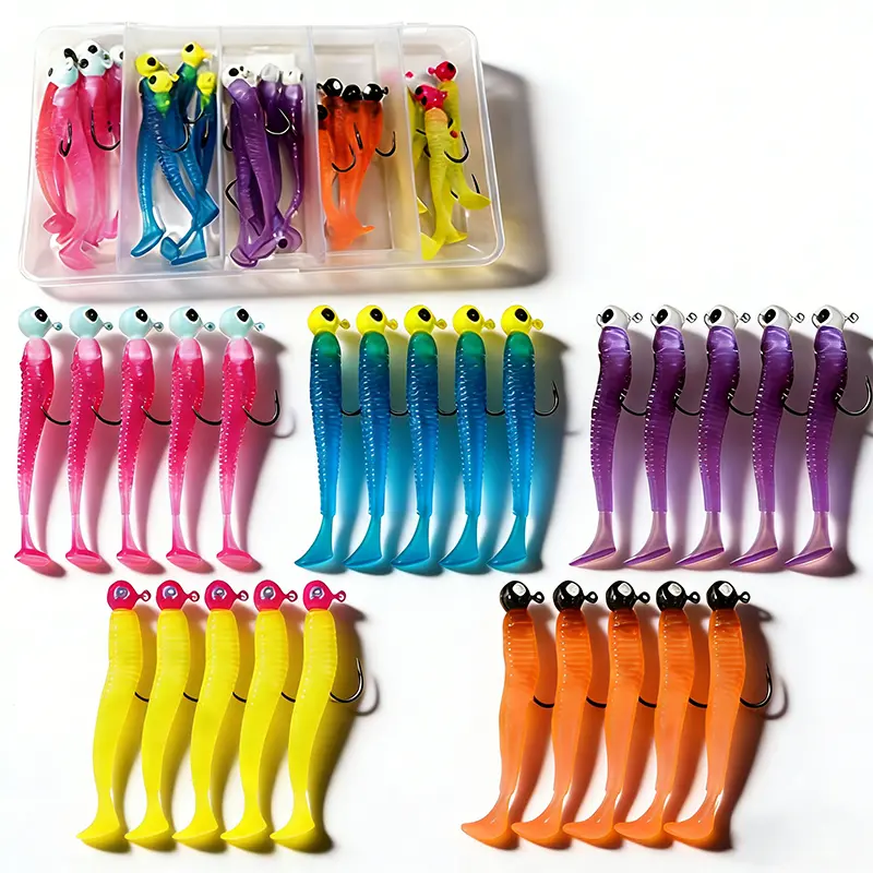 TUODIAO Soft Baits Fishing Lure Kit, Lifelike Lizard Shape Lures with Threaded Tail, Multi-Color Portable Tackle Box for Fresh/Saltwater Bass Fishing, Fishing Tackle Box, 17X9cm