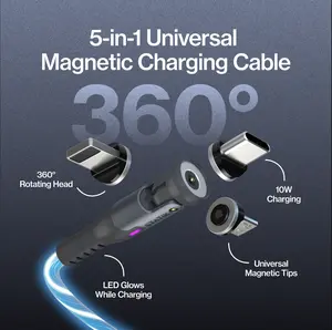 STATIK GloBright 360: Universal Magnetic Charge Cable | 5-in-1 | LED Glow | 360° Rotating Head | Compatible with Most Mobile Phones & Electronic Devices