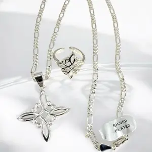 Witch's knot necklace set with silver-plated pendant and adjustable ring