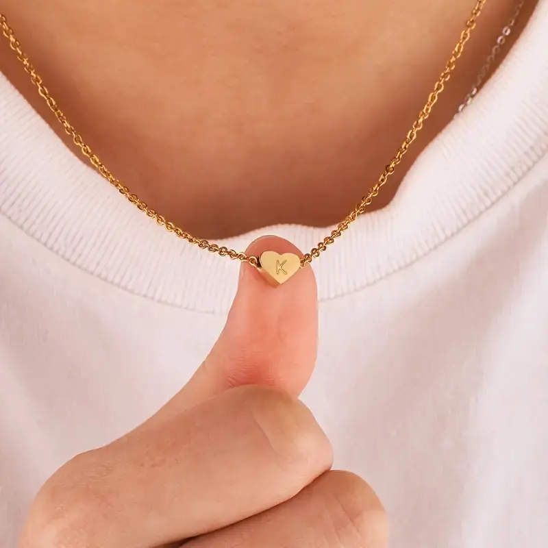 Heart Initial Necklace for Women, Gold-Filled Dainty A-Z Letter Pendant, 18" Chain, Affordable Minimalism Style Jewelry, Meaningful Gifts, Unique A Letter Necklace, Casual, S, Casual Wear, Minimal Jewelry, Heartfelt Moments