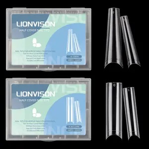 480PCS XL Long Clear Nail Tips, 240PCS Coffin Nails Tips with 240PCS NO C Curve Square Nail Tips for Acrylic Nails Professional, Half Cover Straight Ballerina Nail Extension Tips for Nail Salons Home