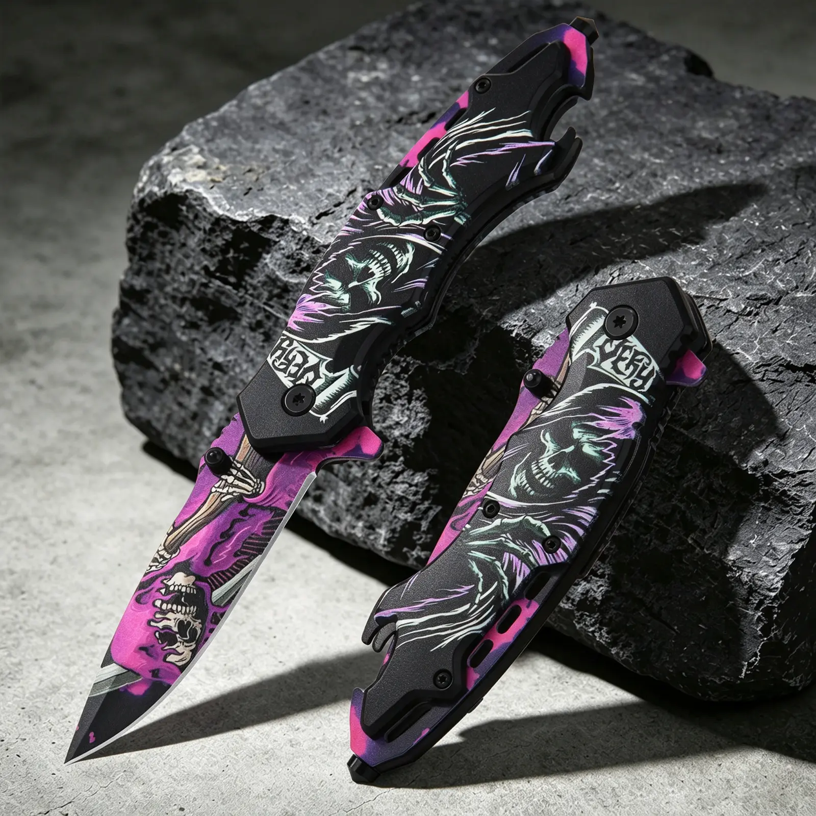 Skull EDC Folding Pocket Knife, Titanium Multitool Blade, Outdoor Camping Survival Gear, Unique Collectible Gift for Men