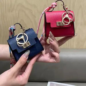 Mini Gorgeous Bag Pendant Cute Square Handbag Earphone Mini Premium Leather Creative Car Key Chain Pendant Decoration  Charm