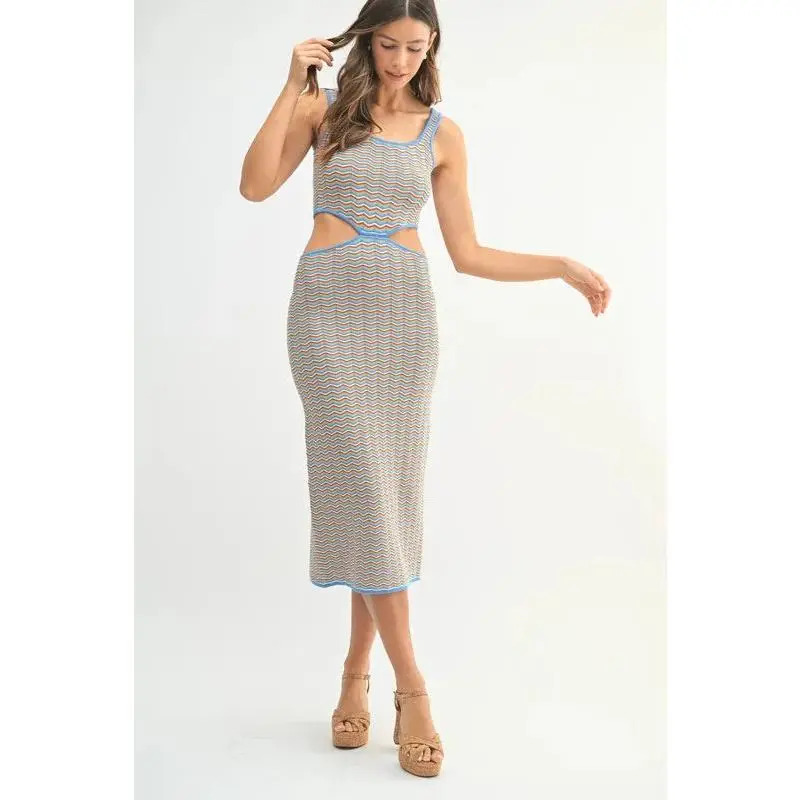 MABLE Multi Color Chevron Knit Bodycon Midi Dress