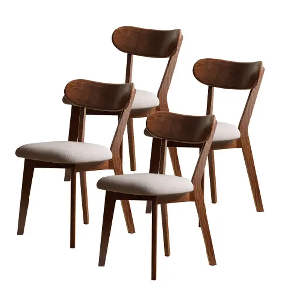 4-Piece Upholstered Solid Oak Dining Chairs Set - FAS Grade North American Oak, 100% Solid Wood Frame, Curved Back, Natural Grain, Round Edges, Dirt-Resistant, Easy Setup, Walnut/Natural Finish for Dining Room, Living Room, Modern Dining Chairs, Back-Frie