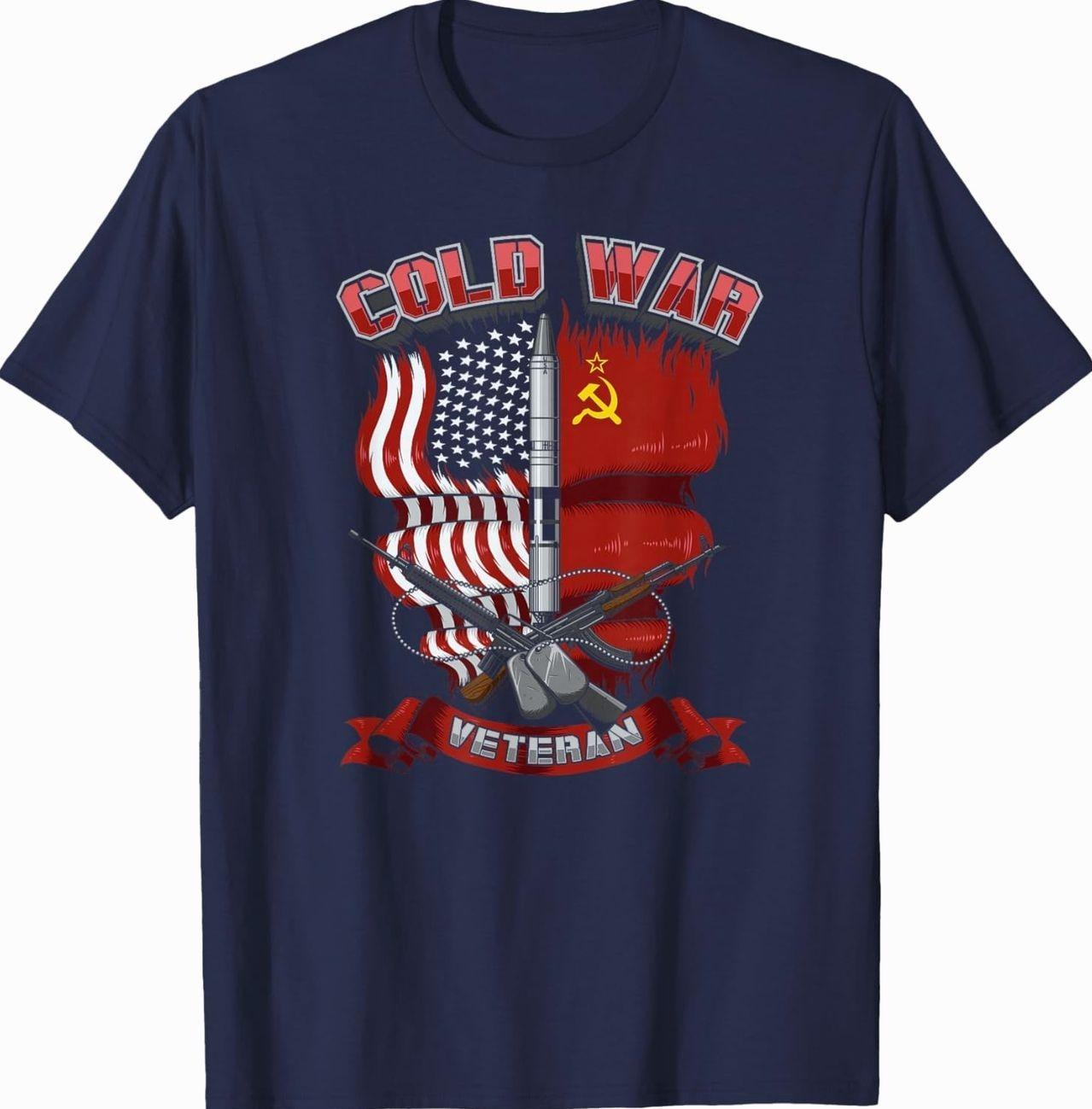 Cold War Veteran Flag T-shirt for Men Patriotic Military Pride USA Flag Veterans Day Trendy Gift for Veterans Short Sleeve Tees