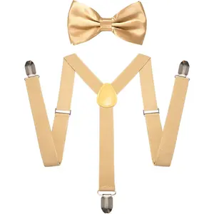 Mens Suspender and Bow Tie Set with 3 Strong Clips Adjustable Braces
