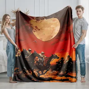 1 piece Moonlit Knight Polo Match themed flannel blanket - Oversized comfortable flannel sofa blanket, suitable for beds and sofas, modern geometric pattern design, all-season use, digital printing, 100% polyester material, machine washable