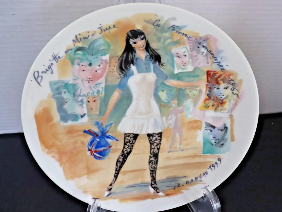 Brigitte Mini-Skirt Plate: 1960s Limoges Porcelain (Collectible Art)