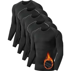 5  Pack Men's Thermal Compression Shirt Fleece Lined Long Sleeve Athletic Base Layer Cold Weather Gear Workout Top