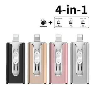 4-in-1 OTG Flash Drive for iPhone & Type-C, USB 3.0 Memory Stick 64GB 128GB 256GB 512GB 1TB Photo Stick with Type-C Port for USB-C Phones, iPhone Pen Drive Memory Stick Memoria Portátil Thumb Drives with Backup Function USB External Memory
