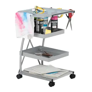 Triflex Mobile Metal, 4-Shelf Art and Craft Taboret/ Organizer Cart- Silver / Blue Glass 13274