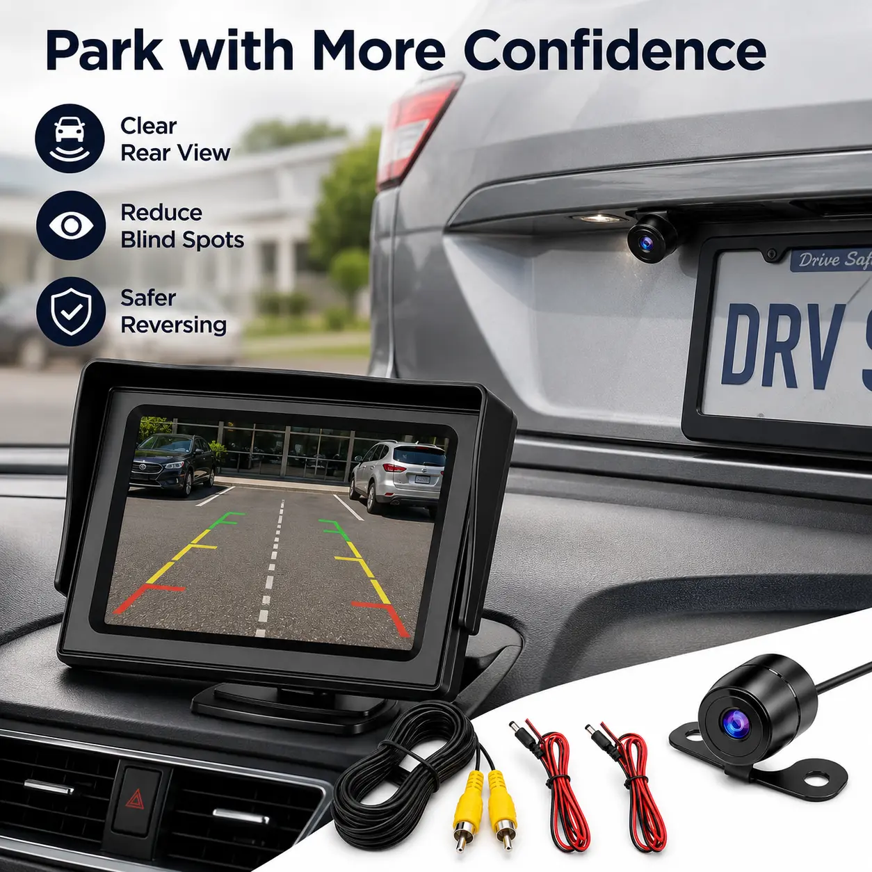 4.3-inch Car Monitor Kit with Reverse Camera for Car Parking Reverse Camera with LCD HD Screen Easy Installation