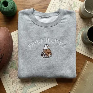 Philadelphia Eagle Embroidered Sweatshirt, Cute Bird Football Hoodie, City Pride Pullover, Eagles Fan Gift Crewneck, Bald Eagle Gift For Her/Him