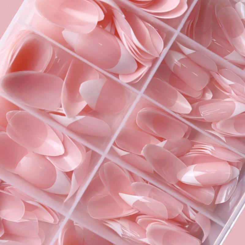 Almond Shaped Fake Nail, 120pcs/set French Press on Nails, White French Tip Base, Colorblock Acrylic Nails Kit, DIY Nail Art Kit for Women & Girls, Nail Extensions