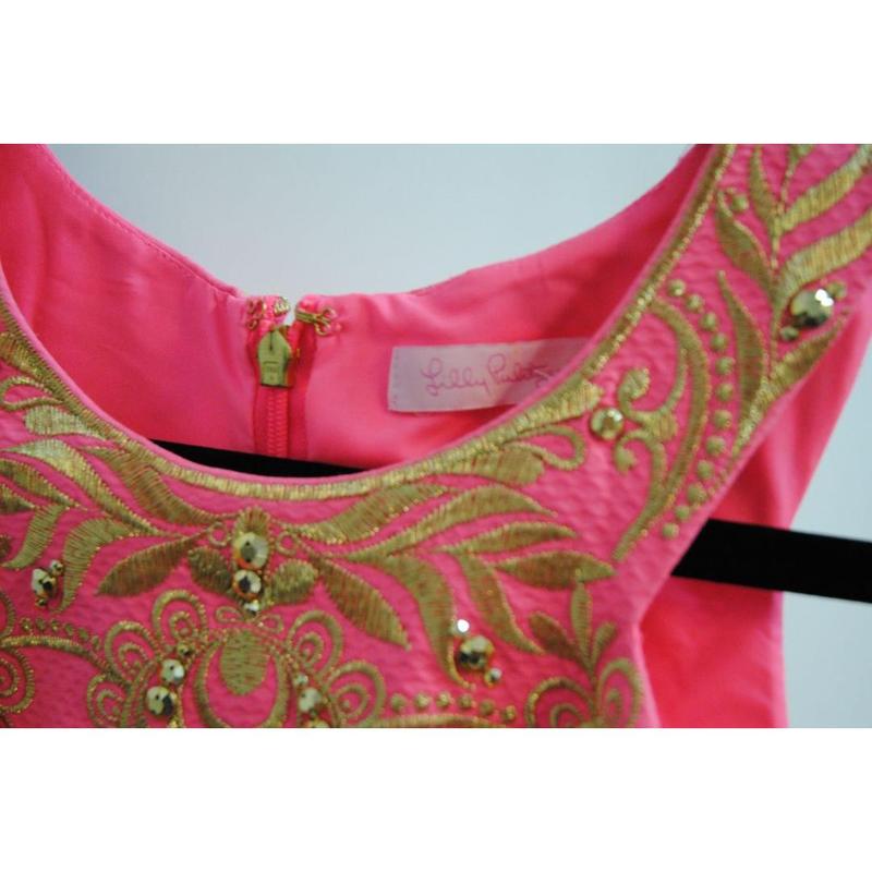 pink and gold Lilly Pulitzer Gold-Embroidered Shift Dress (, 2