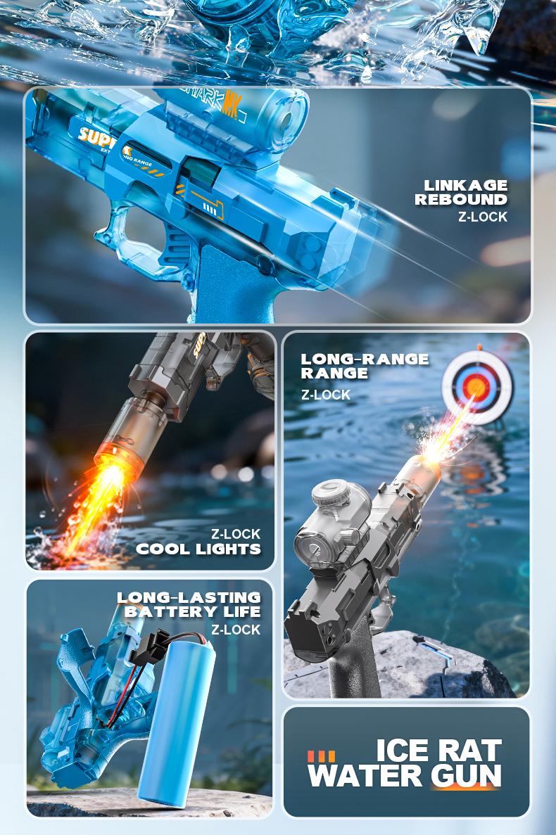 Tactical Automatic Water Gun with LED Light-Up Muzzle, 32+ FT Long Range Powerful Squirt Gun, High Capacity Battery Powered Blaster for Summer Battles & Outdoor Fun Adults & Kids