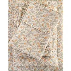 Floral Queen Sheet Set - 4 Piece Vintage Light Orange Flower Patterned Bed Sheets - Soft, Breathable Microfiber Sheets with Deep, Non-Slip Fitted Sheets & Pillowcases