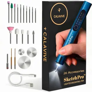 Calavive SketchPro Engraving Pen with LED Light | For DIY, Crafts & Nail Art Prep  | 3-Speed, USB-C, 26 Bits | Works on Wood, Metal, Glass