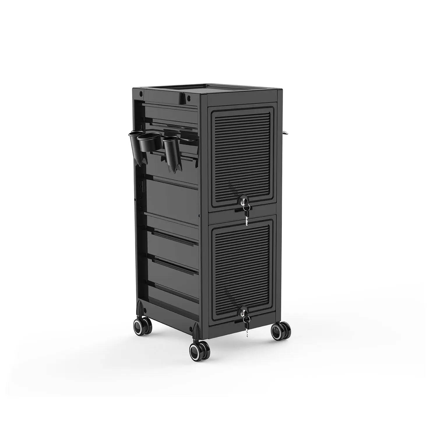 【GARVEE】Salon Trolley Cart with Lockable Storage, 2 Keys, 6 Trays, 3 Heat Resistant Holders, Rolling Wheels, and SPA Beauty Tool Organizer for Hair Stylist Stations