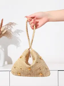 Tote Magnetic Straw Bag, Fashion Beach Bag, Beaded Woven Clutch Bag, Spring/Summer Design Handbag, Perfect Accessory for Beach Outing, Boho Straw Bag