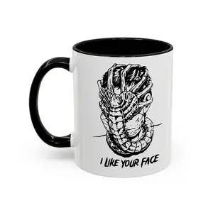 I Like Your Face - Funny Alien Facehugger Ceramic Coffee Mug, 11oz, 15oz Insulated Tea Cup with Black Handles Dishwasher Safe, Cute Mug, Office Drinkware - scs16279