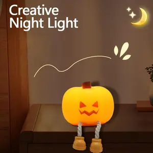 Halloween Pumpkin Night Light: Must-Have for Outdoor Holiday Decor, Mini   with 3-Level Dimming (Low for Nighttime, Medium for Ambience, High for Lighting), Kid-Safe Nursery , Food-Grade Silicone Rechargeable Bedside Touch  – Perfect for L Light fluoresce