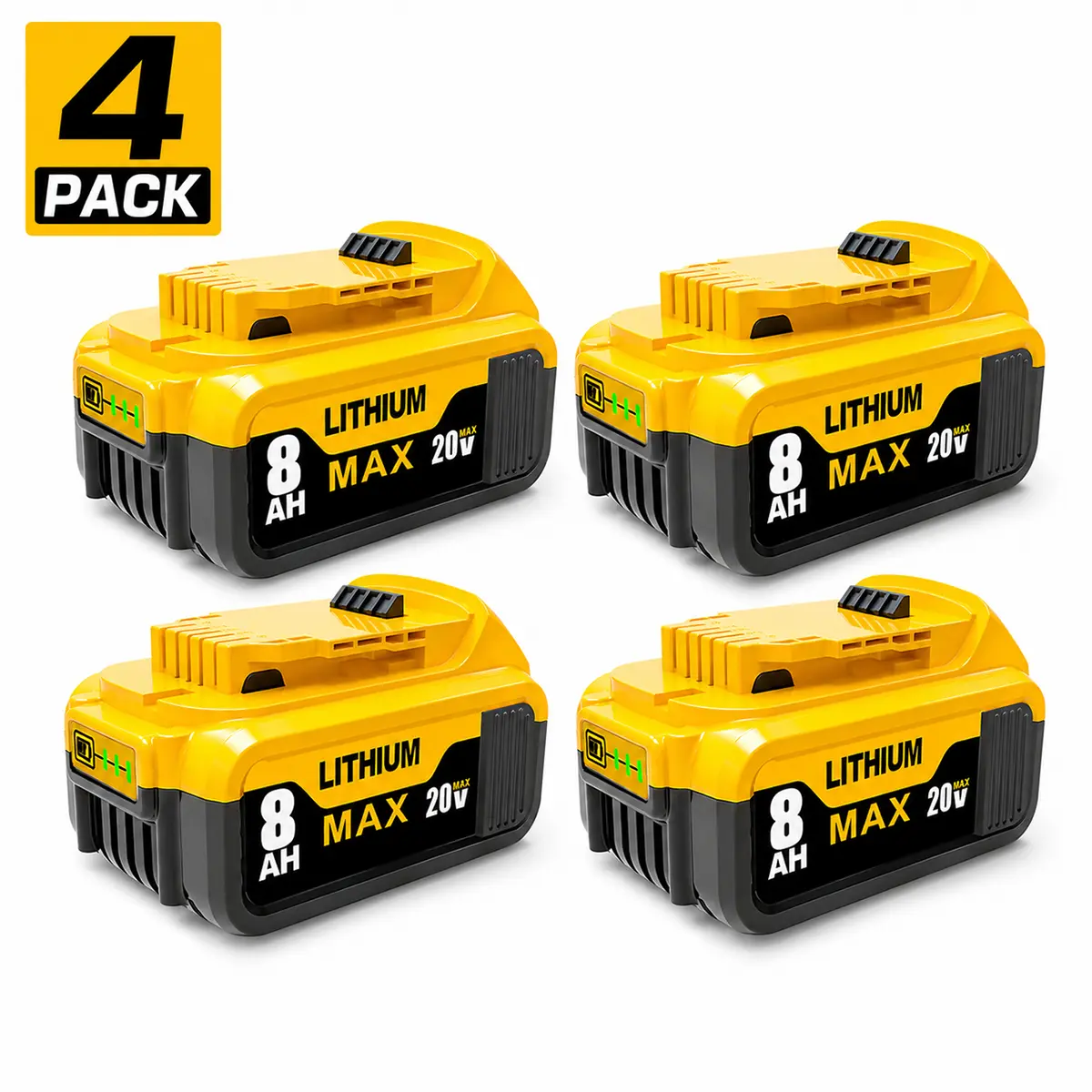 20V MAX 8.0Ah Lithium-Ion Replacement Batteries 4-Pack, High-Power Tool Accessory with Tool Performance Upgrade for DCB200, DCB206, DCB208 Circular Saw, Hammer Drill Li-Ion Cells