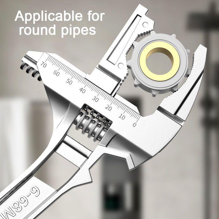 Reversible Sink Wrench with 6-68mm Jaw Opening for Plumbing Tasks High Carbon Steel Ergonomic Handle Durable Construction Silver Black