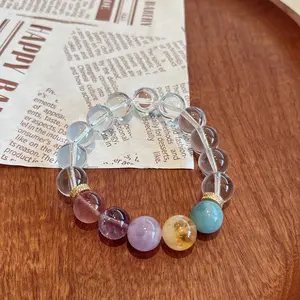 White Crystal and Colorful Gemstone Bracelet with Sea Blue Sapphire Accents