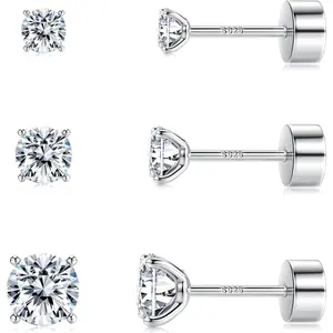ZELORES 3 Pairs 20G CZ Stud  Flatback  Tragus Cartilage Stud  Set Tiny CZ Stud Flat Back  for Women Men Trendy   Stud  Set minimalist elegant fashion Sterling Silver Earrings