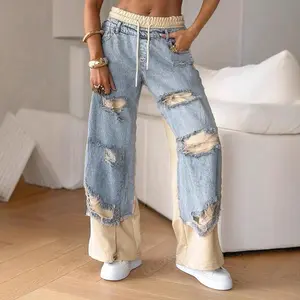 StretchJeansforWomen2025EuropeanandAmericanStyleLooseFitSlimmingDistressedWideLegPantsTrendyBrandStraightPantsWomenswearBottom