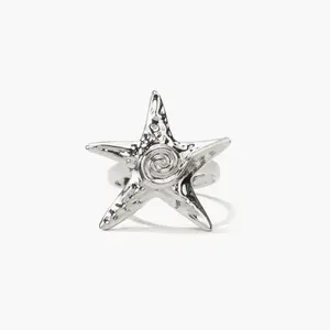 en route Silver Starfish Ring, Minimalist Coastal-Inspired Summer Jewelry, Perfect for Stacking with Chunky Necklaces or Completing Vacation Outfits