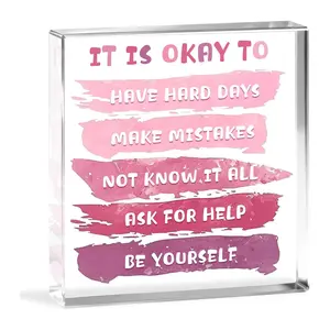 Mental Health Desk Office Decor Pink Desk Accessories for Women Inspirational Gifts for Women Pink Decorations Plaque Decor Positivity Recovery Self Motivational Encourage Gift Acrylic Plaque Home Office Decor
