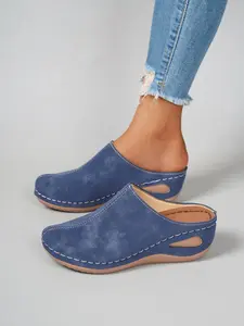 New Women's Wedge Heel Thick Sole Shoes, Comfortable Thick Sole Slip-On Sandals, Fashion Simple Style, Suitable for All Seasons Casual Wear, Slip On Mules, Unique Sandals