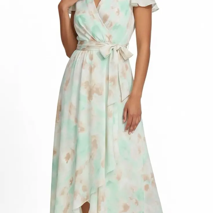 DKNY Women's Printed Faux-Wrap Gown Size 2 NWOT