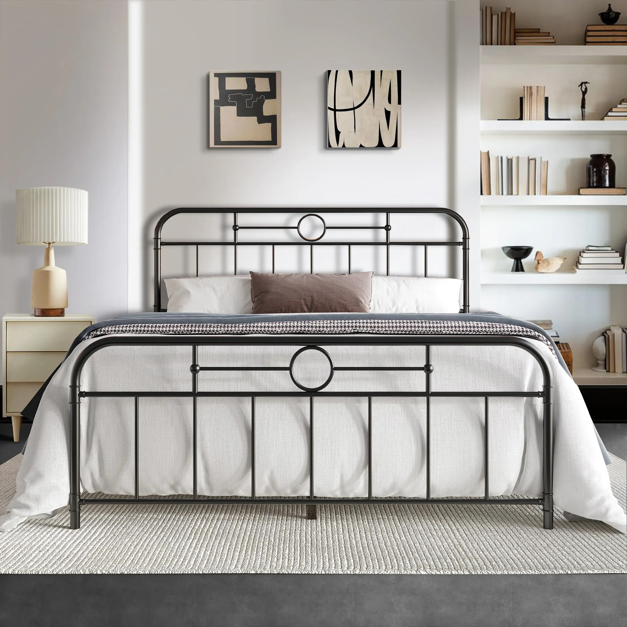 Modern Curved Metal Spindle Platform Bed