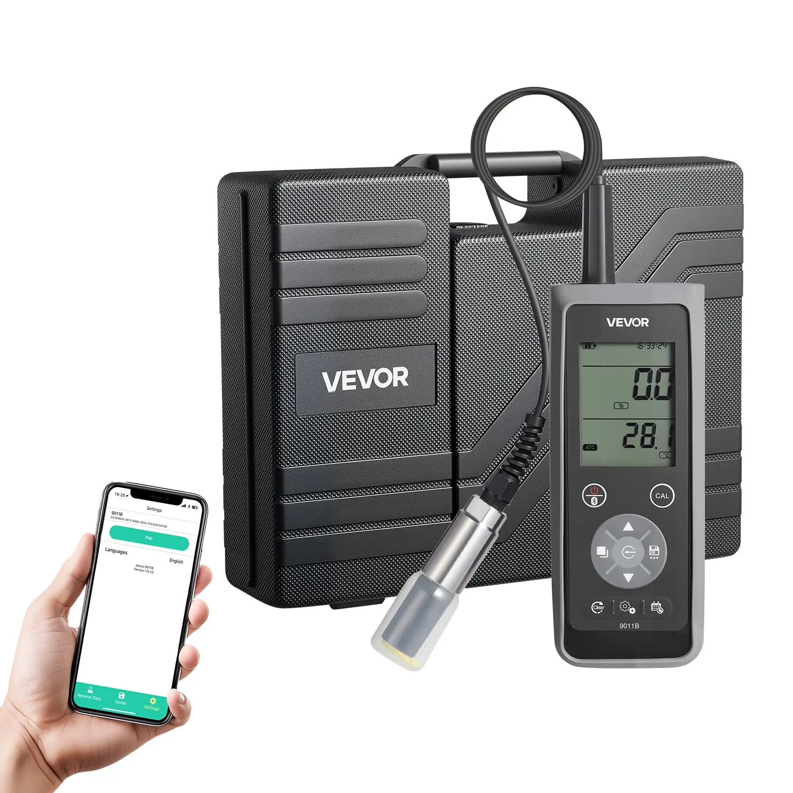 【DealsForYouDays】VEVOR Dissolved Oxygen Meter, 0.0-50.0 mg/L Measurement Range, Portable Dissolved Oxygen Tester Kit with 13.1 ft Electrode Cable, Bluetooth/USB Data Transfer, 750 Data Sets Storage, DO Meter for Ponds Tool Detector