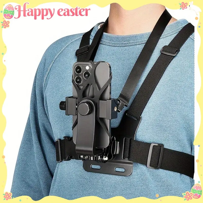 1 universal adjustable chest-mounted phone mount, compatible with iPhone, Samsung, GoPro, and DJI action cameras, ideal for POV/vlog recording whilst cycling, fishing, or skateboarding, Smartphone Mount, Phone Holders, Cell Phone Holder