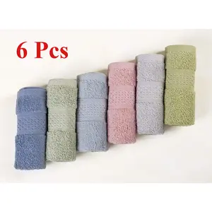 6 Pcs Pure Cotton Wash Cloths Face Cloths,13 x 13 Inches (Light Blue, Jade Green, Light Green, Grey, Light Grey, Pink)