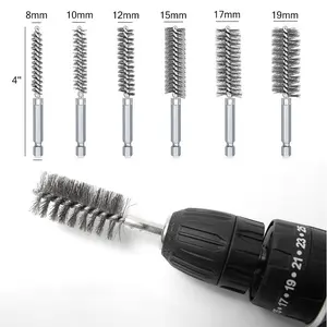 6-Pack Stainless Steel Drill Brush Set, Industrial Rust Removal Polishing Tools, Power Scrubber Brush Attachments for Grinding Cleaning, non-slip Handle, Pipe Derusting & surface Restoration Kit.