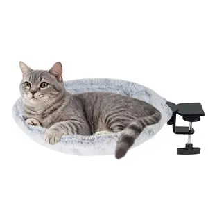 No-Drill Clamp-On Cat Hammock Perch - Soft Plush Desk/Window Mount Cat Bed, Space-Saving Bed for Indoor Cats