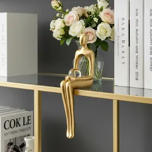 Modern Minimalist Creative Gold Man Design Home Decor Ornament, Resin Material Office Hotel Store Window Decoration Figurine, Abstract Figure Sculpture